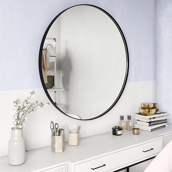 Круглое зеркало в чёрной металлической раме RADIANTE L D101 см Круглое зеркало в чёрной металлической раме RADIANTE L D101 см