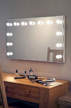 Гримерное зеркало П-образное с подсветкой лампочками LED Гримерное зеркало П-образное с подсветкой лампочками LED