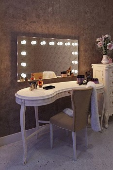 Гримерное зеркало П-образное с подсветкой лампочками LED Гримерное зеркало П-образное с подсветкой лампочками LED